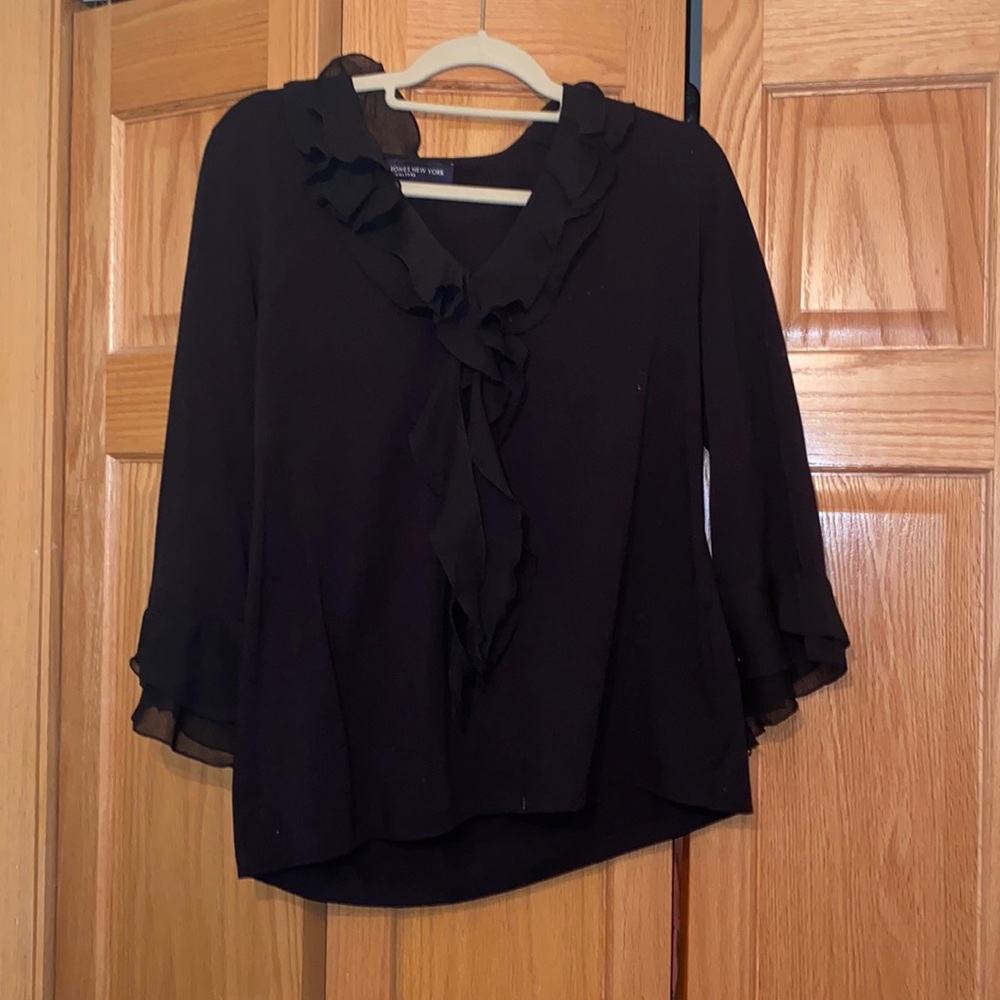 Jones New York signature black ruffle blouse